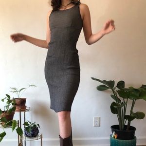 Vintage Midi Gray Tie Dress